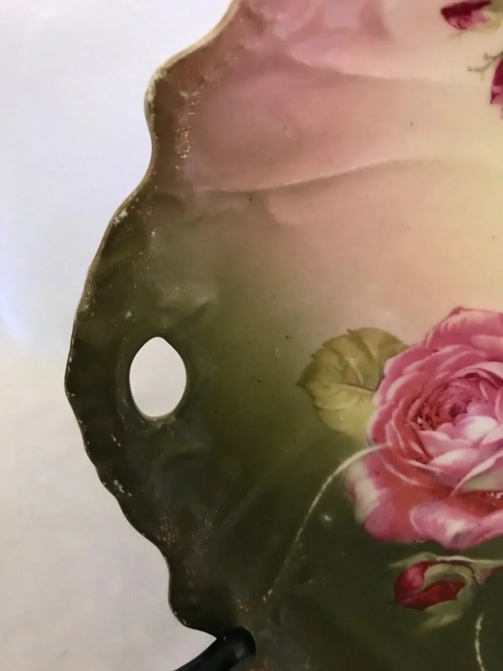 Antique Cake Serving Platter - Rose Pattern - Unmarked